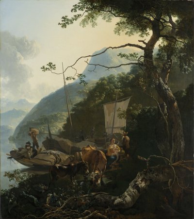 Egy olasz tó partján kikötött csónakosok, 1650-70 alkotó: Adam Pynacker