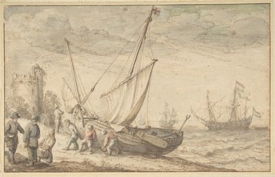 Fisherfolk csónakjukat a partra vonszolja, n.d. alkotó: Adam Willaerts