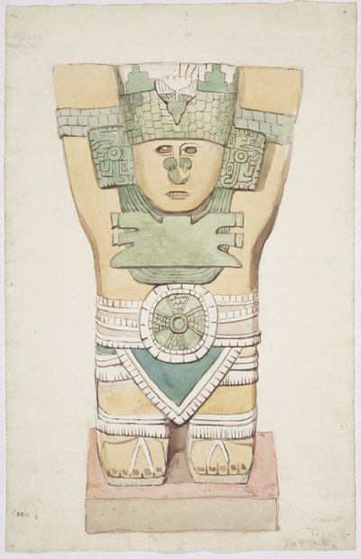 Caryatid III, külső kamra, Jaguárok felső temploma (A templom), Chichen Itza, Mexikó (akvarell) alkotó: Adela Breton