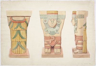 Caryatid II, külső kamra, Jaguárok felső temploma (A templom), Chichen Itza, Mexikó (akvarell) alkotó: Adela Breton