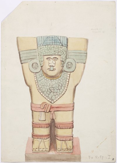 Caryatid I, külső kamra, Jaguárok felső temploma (A templom), Chichen Itza, Mexikó (akvarell) alkotó: Adela Breton