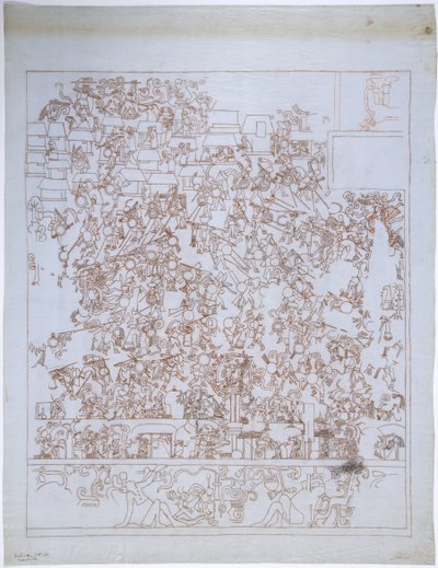Egy falfestmény másolata, Jaguárok felső temploma, South End, Nyugati fal, Jaguárok felső temploma, Chichen Itza, Mexikó (vörös tinta és grafit) alkotó: Adela Breton