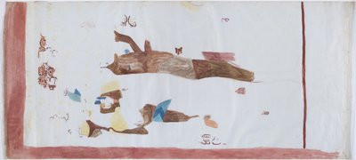 Falfestmény másolata kiskamrából, Acanceh, Mexikó Ceruzavonalak, akvarell Három részben (ceruzavonalak és akvarell) alkotó: Adela Breton