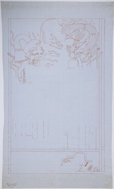 Egy falfestmény másolata a keleti falról, a Jaguárok felső templomáról, Chichen Itza Mexikó   (vörös tinta és grafit) alkotó: Adela Breton