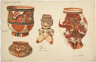 Négy kerámiadarab - három váza és egy figura (akvarell) alkotó: Adela Breton