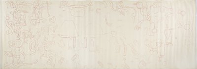 Festmény az északi falról, a Jaguárok felső temploma, Chichen Itza, Mexico Center rész (vörös tinta és grafit) alkotó: Adela Breton