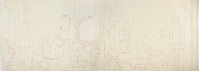 Painting from the north wall, Upper Temple of the Jaguars, Chichen Itza, Mexico North section (red ink & graphite) alkotó: Adela Breton