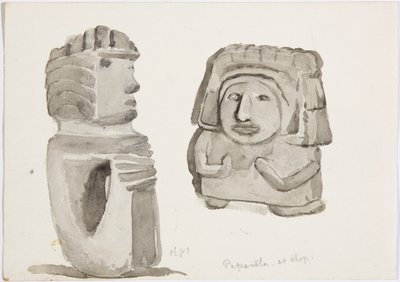 Kőfigurák Papantlában, Mexikóban (akvarell) alkotó: Adela Breton
