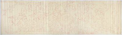Egy falfestmény nyomon követése a nyugati falról, a Jaguárok felső temploma, Chichen Itza, Mexikó (vörös tinta) alkotó: Adela Breton