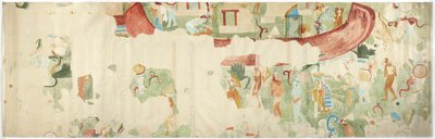 Egy falfestmény nyomon követése az északnyugati falról, belső kamra, Jaguárok felső temploma, Chichen Itza, Mexikó   (akvarell és testfesték) alkotó: Adela Breton
