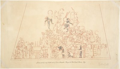 Falfestmény nyomon követése a déli boltozatból, belső kamrából, Jaguárok felső templomából, Chichen Itza, Mexikó alkotó: Adela Breton
