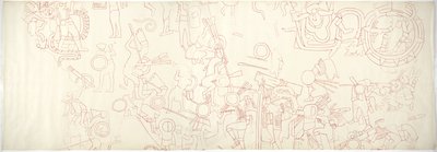 déli fal, Jaguárok felső temploma, Chichen Itza, Mexikó északi központi negyede (vörös tinta és grafit) alkotó: Adela Breton