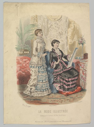 Mrs. L. Massieu vécéi, a La Mode Illustrée-ből, 1881 alkotó: Adèle Anaïs Colin