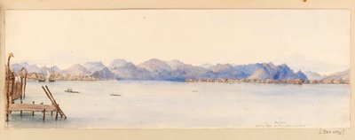 Borneó - A házunkból a folyóra tekintve a nyugat-indiai, észak-amerikai és borneói albumból, 1845 körül (akvarell) alkotó: Admiral Sir Edward Gennys Fanshawe