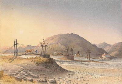 "Bőrből készült (de lánccal javított) függőhíd a Maypu folyó felett, Santiagótól öt mérföldre délre, Chile, 1851. január 11.