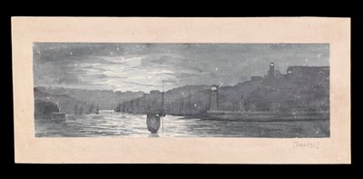 A Tyne torkolata, North és South Shields, holdfényben, 1840 körül (akvarell, karcolás, papír) alkotó: Admiral Sir Edward Gennys Fanshawe