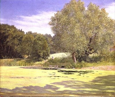 Egy halász elhagyja a tavat alkotó: Adolf Alfred Larsen