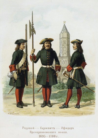 A Preobrazhensky-ezred egyenruhái 1695-1700, 1901-1904 alkotó: Adolf Charlemagne