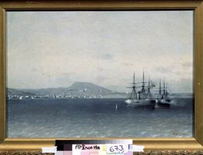 Orosz-török ​​(orosz-török) háború 1877-1878: "Theodosia (vagy Feodosija) városa a Krím-félszigeten, amelyet a török ​​flotta bombázott 1878-ban" (A török ​​flotta 1878-ban bombázta Feodosiya városát) Adolf festménye Fessler (1826-1885) 1878 állam Tretyako alkotó: Adolf Fessler