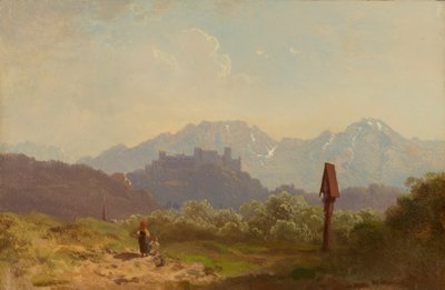 Salzburg melletti telek, kilátással a Hohensalzburg-erődre és a mögötte magasodó Untersbergre alkotó: Adolf Heinrich Lier