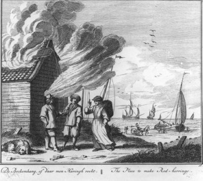 „De bockemhang, of daar men haringh rookt” (16. sz. a heringhalászatról szóló sorozatból) alkotó: Adolf van der Laan