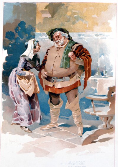 Giuseppe Verdi "" Falstaff "" című operájának III. felvonása: Falstaff és gyorsan ("Ön megbabonázod őket..."). Illusztráció: Hohenstein. La Scala Színházi Múzeum, Milánó 1893 alkotó: Adolfo Hohenstein