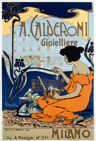 A milánói Calderoni ékszerész reklámplakátja, 1920 alkotó: Adolfo Hohenstein