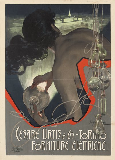 A torinói Cesare Urtis & Co. olasz világítástechnikai cég számára készült reklámplakát, 1889 alkotó: Adolfo Hohenstein