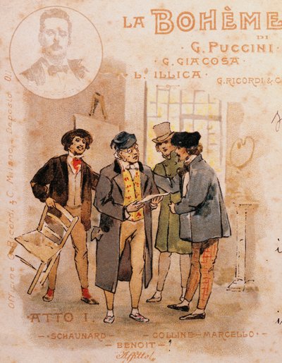 Adolf Hohenstein (1854-1928) postakártyája a La Boheme első előadásához alkotó: Adolfo Hohenstein