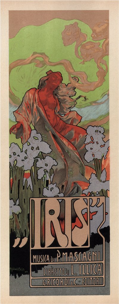 Plakát az Opera Irishez, Pietro Mascagni, 1898 alkotó: Adolfo Hohenstein