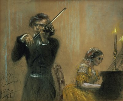 Clara Schumann (1819-96) és Joseph Joachim koncerten alkotó: Adolph Menzel