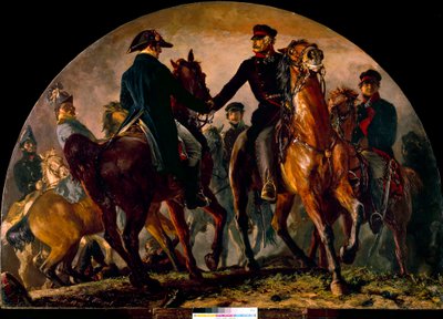 Gebhard Leberecht von Blucher (1742-1819) és Arthur Wellesley Wellington (1769-1852) találkozása a La Belle Alliance-i csatában (1815). Menzel Adolf festménye (1815-1905) Ec. Minden alkotó: Adolph Menzel