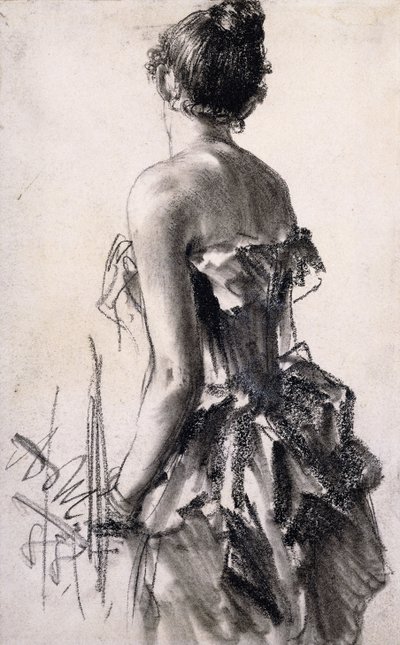 egy nő hátulnézete; Egy hölgy hátulnézete, 1888 alkotó: Adolph Menzel