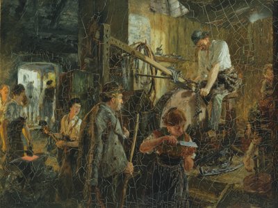 A késdaráló a hofgasteini kovácsműhelyben, 1881 alkotó: Adolph Menzel