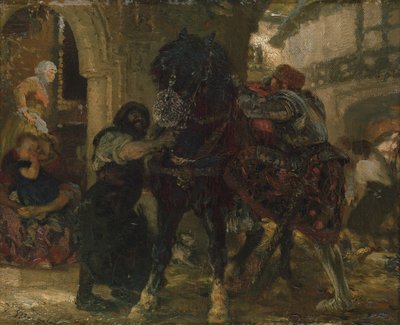 A lovag a kovácsműhelyben, 1865 alkotó: Adolph Menzel