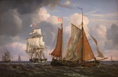 Hajók vitorláznak és ütnek a széllel szemben a hangban alkotó: Adolph Friedrich Vollmer