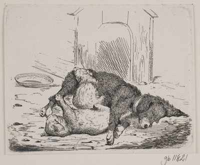 Pórázon kutya kiskutyával alkotó: Johan Adolph Kittendorff