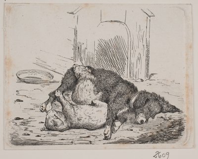 Pórázon kutya kiskutyával alkotó: Johan Adolph Kittendorff