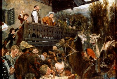 Utazó cirkuszi kaméleerek Partenkirchenben, 1884. alkotó: Adolph Menzel