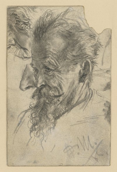 Idősebb férfi fej, csokor szakállal, valamint részletek alkotó: Adolph Menzel