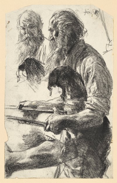 Idős vasmunkás, bőrkötényben, fogóval a kezében. Vázlat a „Vasgyár. Modern küklopszok” című műhöz alkotó: Adolph Menzel