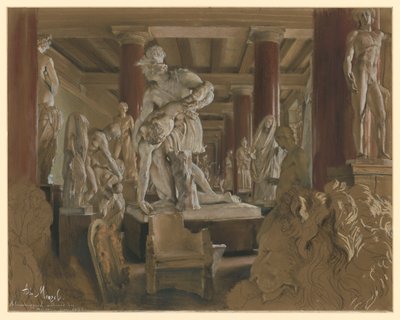 Gipszöntvények tárolóterme az Új Múzeum építése idején, az Altes Museumban alkotó: Adolph Menzel