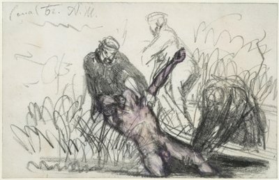 Egy férfi holttestének kiemelése a Landwehr-csatornából (c) alkotó: Adolph Menzel