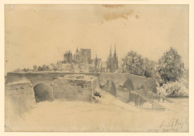 Kilátás Marburgra és a Lahn-hídra alkotó: Adolph Menzel