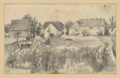 Pajta- és parasztházlátkép, előtérben alacsony fákkal és bozóttal alkotó: Adolph Menzel