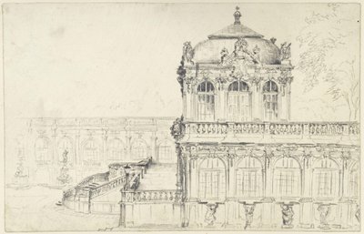 A drezdai Zwinger Matematikai-Fizikai Szalonjának keskeny oldala és a keleti hosszú galéria alkotó: Adolph Menzel