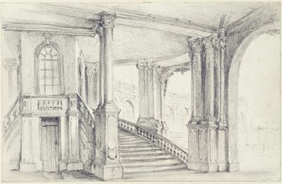 Kilátás a városi pavilonon át a drezdai Zwinger délkeleti árkádjára alkotó: Adolph Menzel