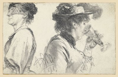 Fátylas hölgy mellképe és kalapos hölgy, aki pohárból iszik alkotó: Adolph Menzel