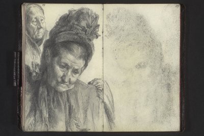 Kalapos idős nő mellképe, kendős női fej alkotó: Adolph Menzel