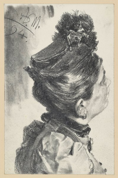Felfelé tekintő, kalapos hölgy mellképe, jobbra fordulva alkotó: Adolph Menzel